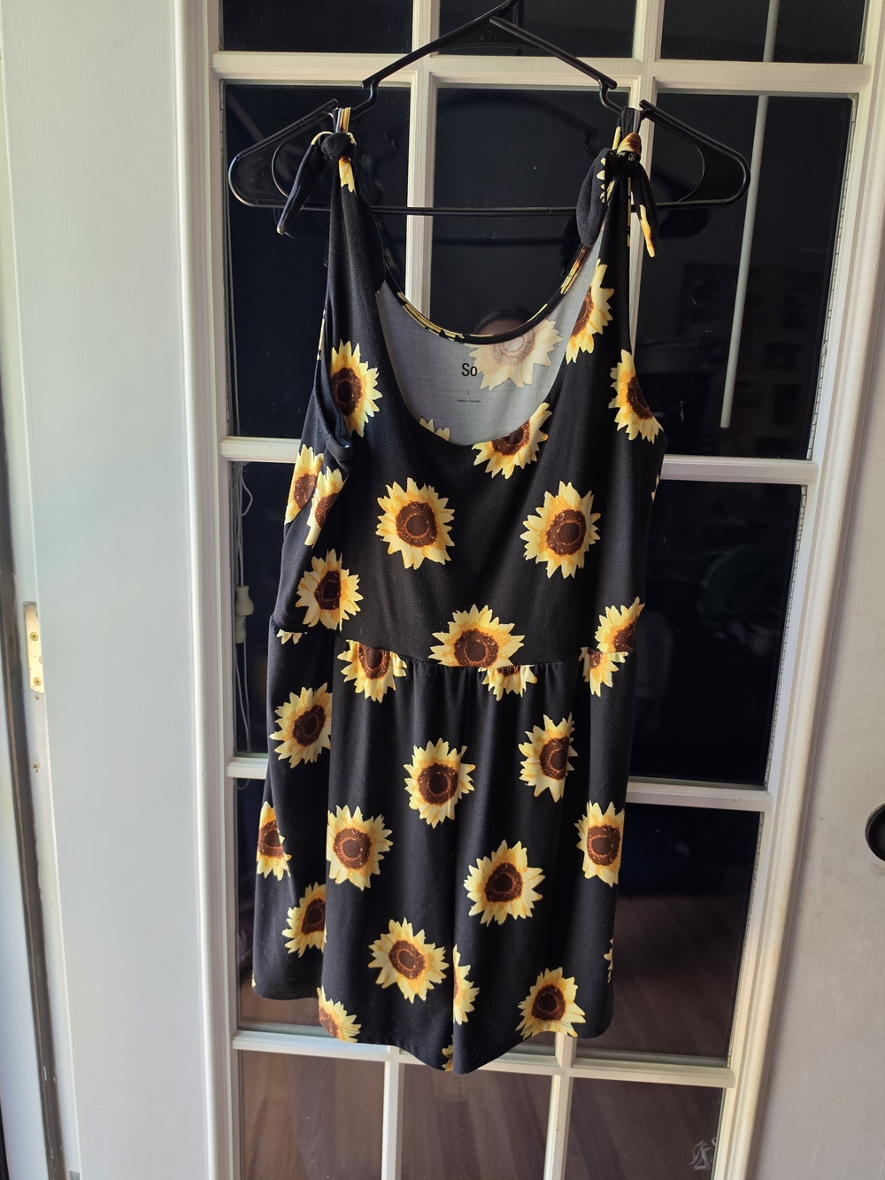 SO Black Sunflower Print Tank Romper